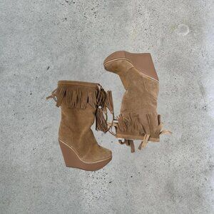 y2k fringe suede boots